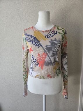 Cyber Y2K Mesh Art Girl Top